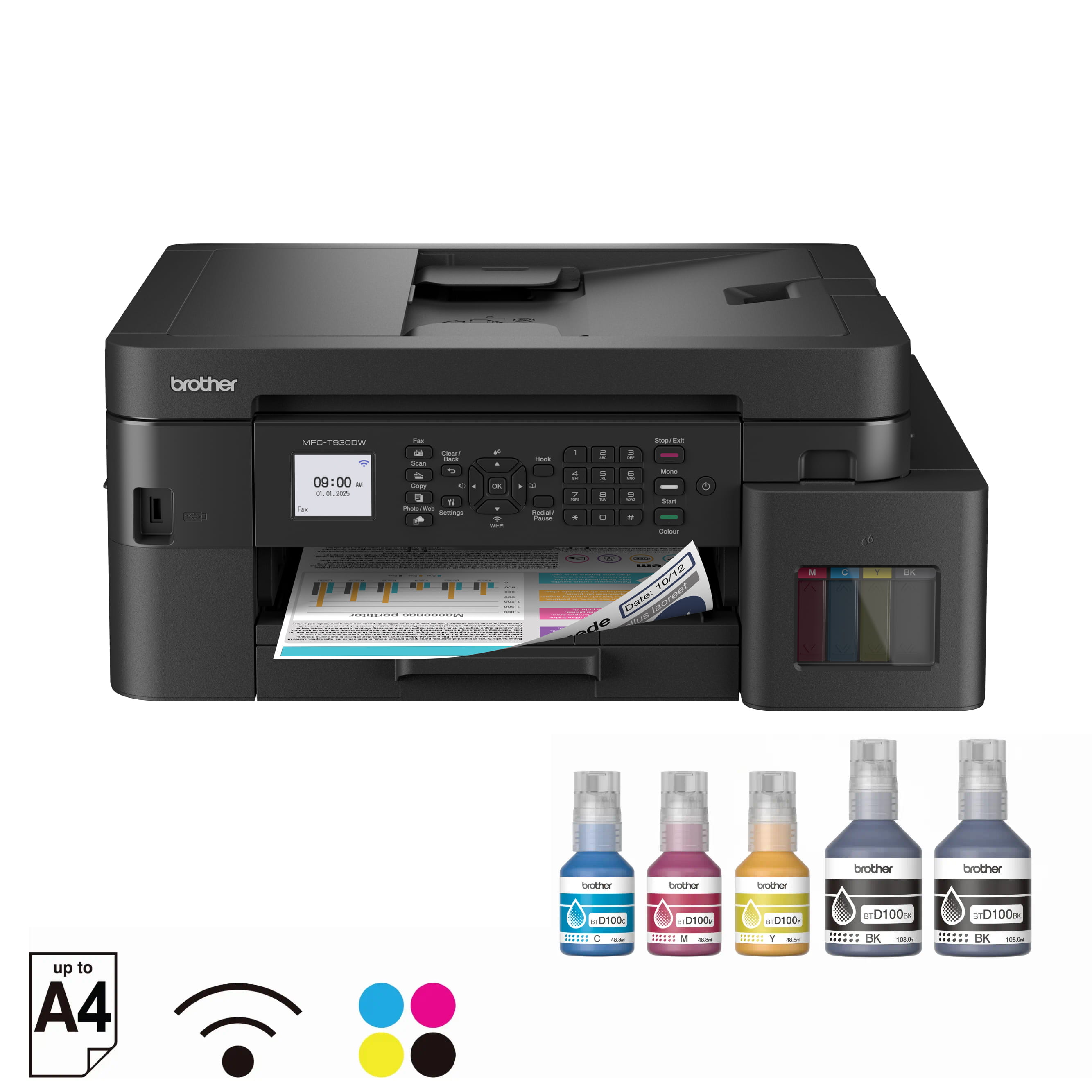 Brother MFC-T930DW Ink Tank Printer With Ink Bottles Front View