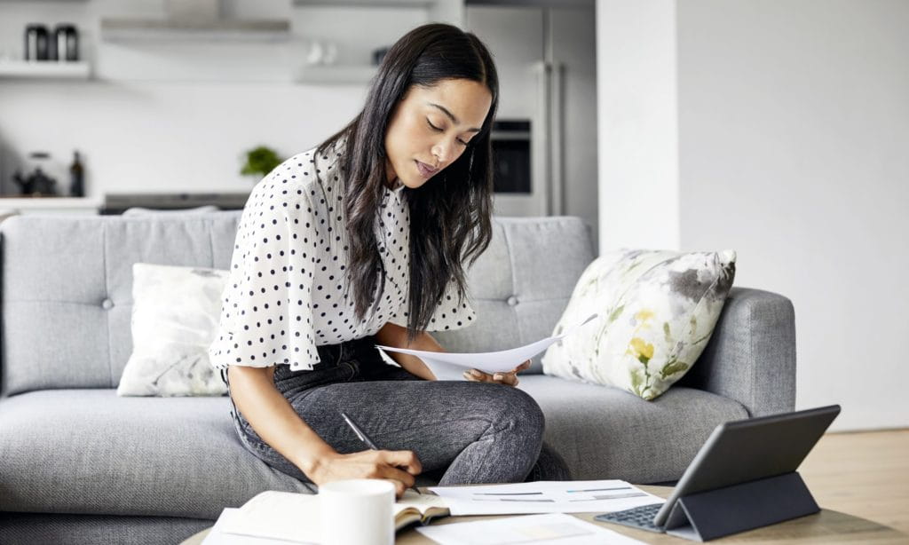 a woman at home working