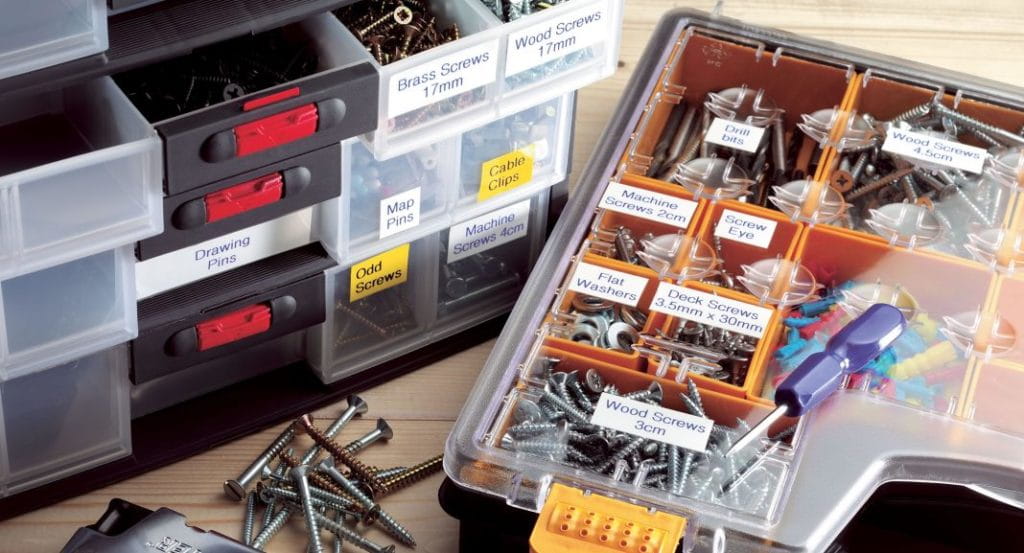 sorted different kinds of nails/pins using labels