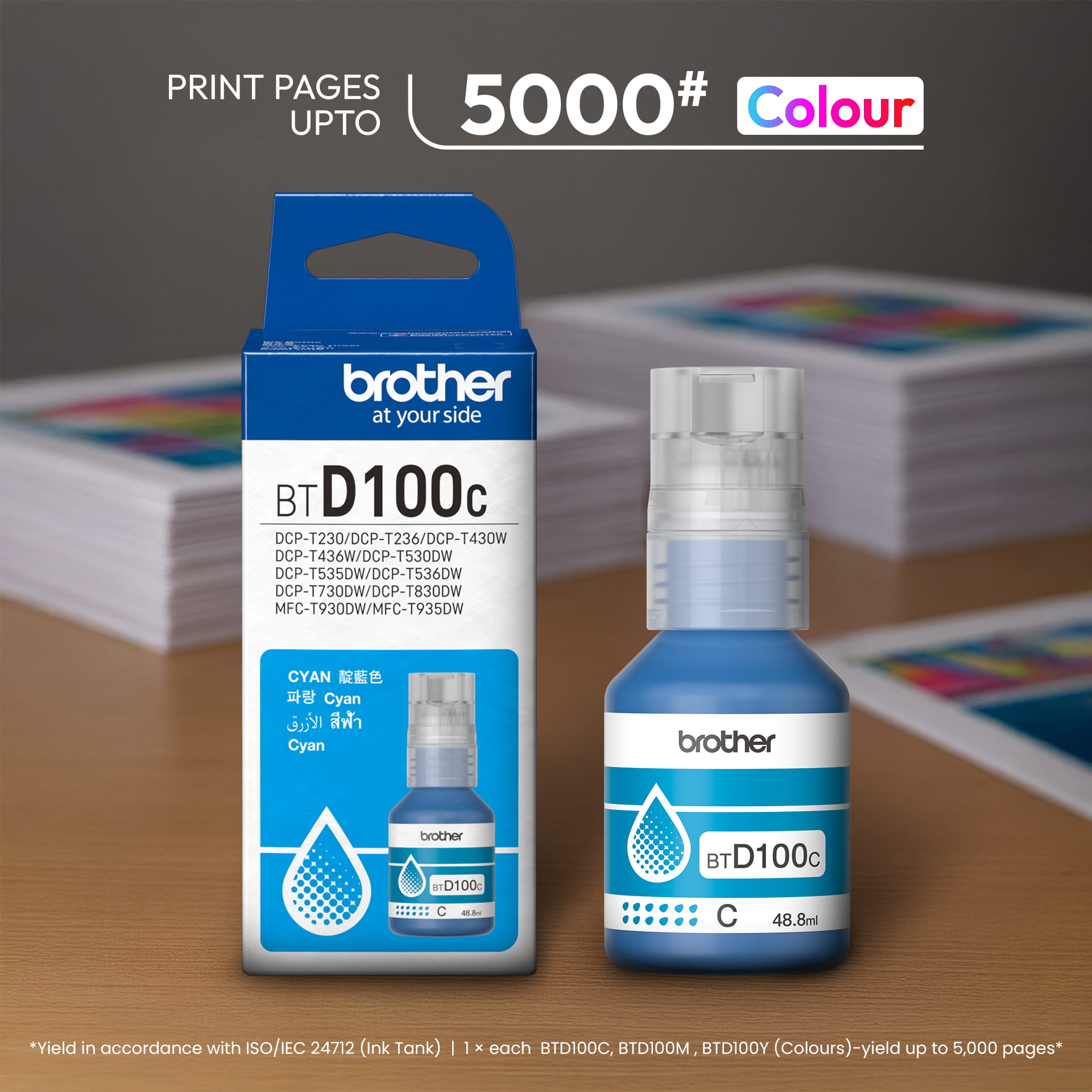 Brother Genuine BTD100C High Yield Cyan Ink Bottle - 5,000 Pages Yield
